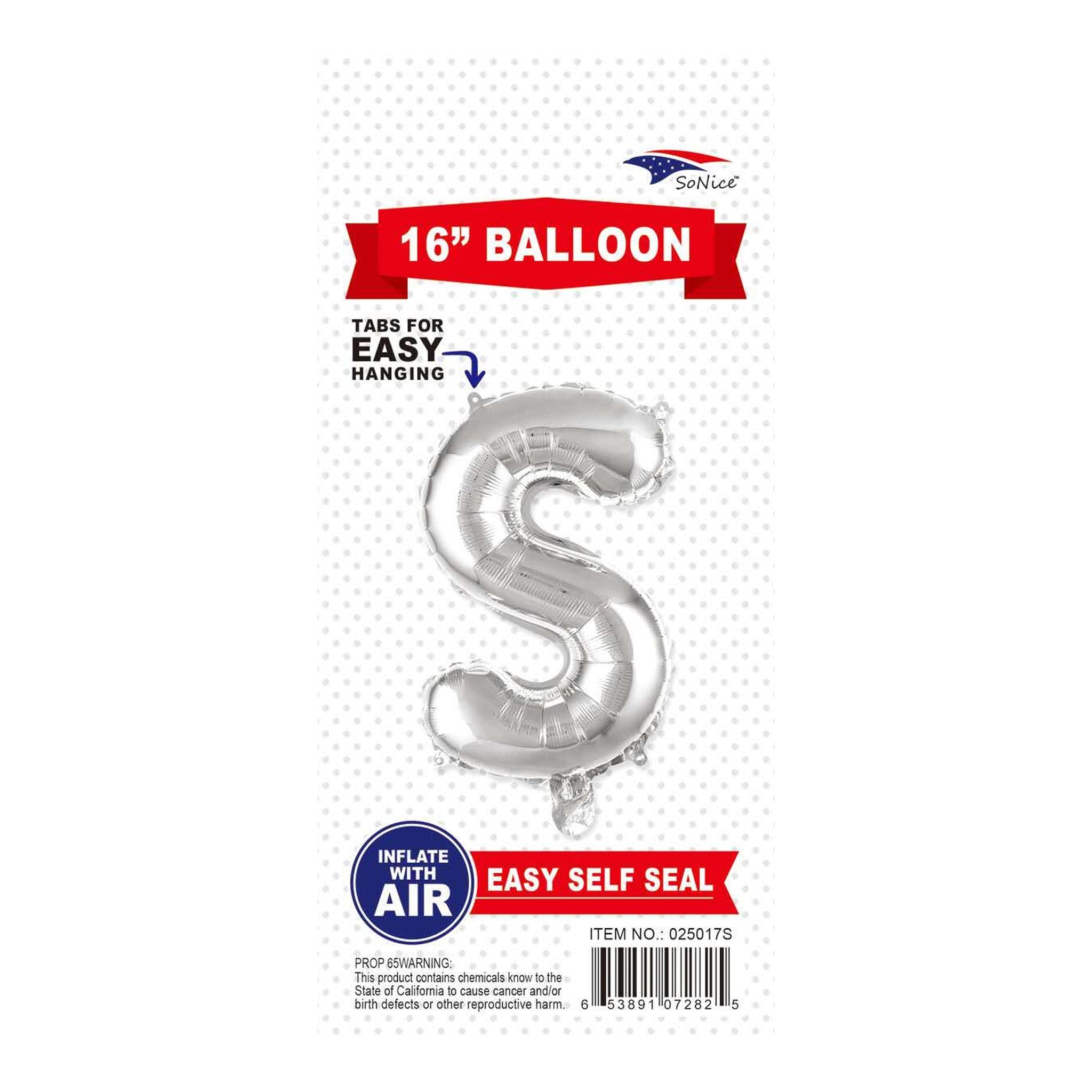 16" Balloon Letter S Slvr